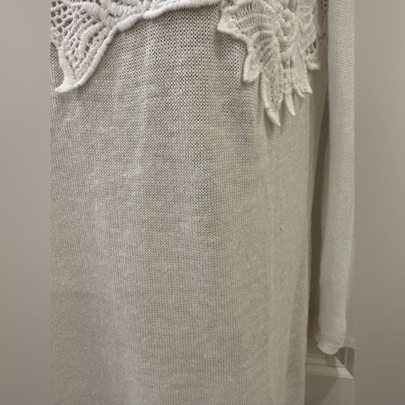 J. Jill XS White Linen Blend Embroidered Collar Chest Lightweight Sweater - Picture 7 of 13